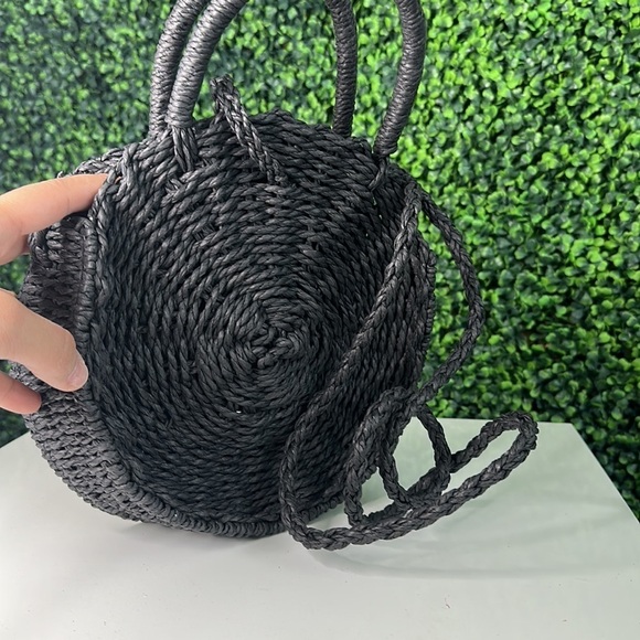 Black Straw Shoulder Bag Womens O/S - Picture 9 of 11